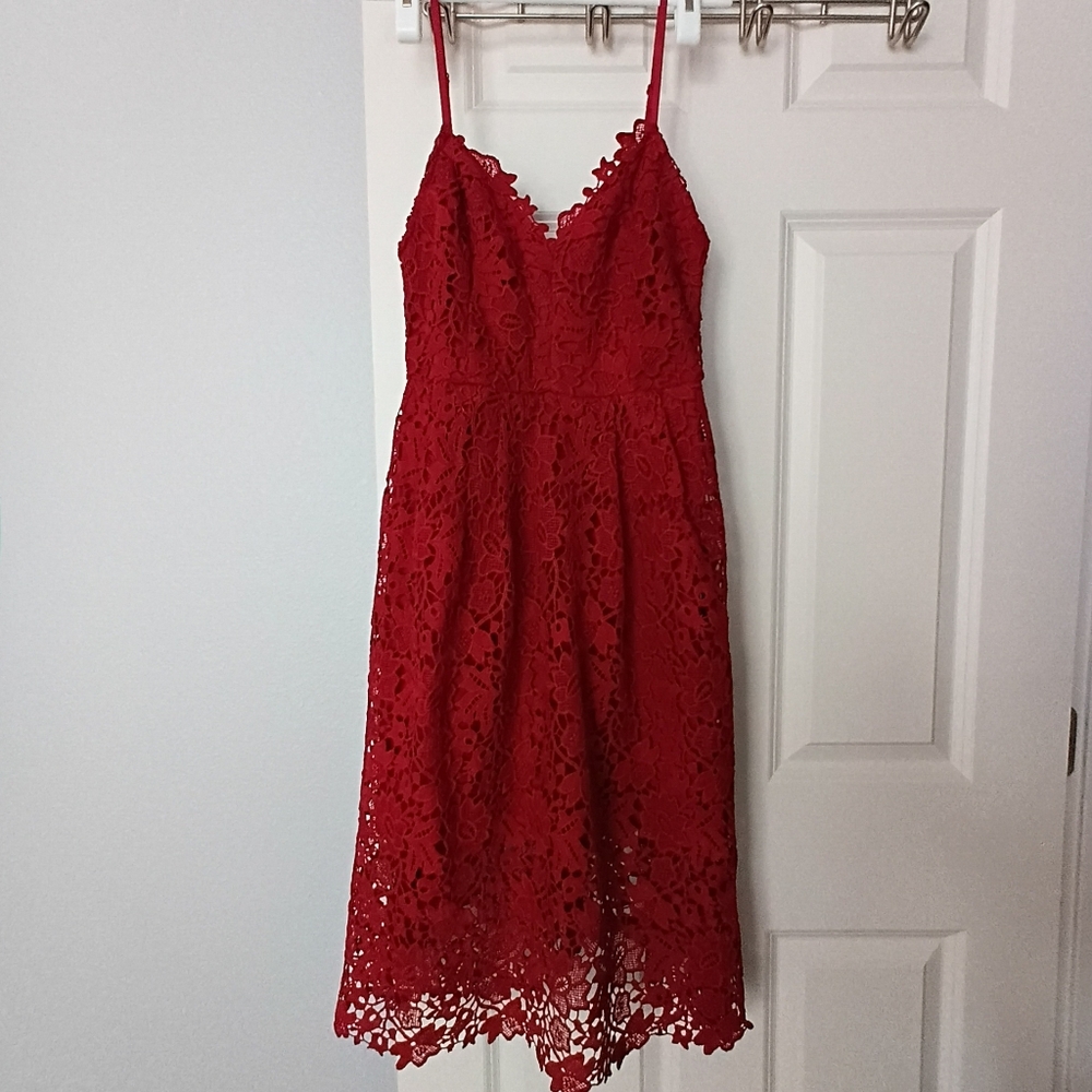 ASTR Burgundy Red Lace Midi Dress - Picture 3 of 7